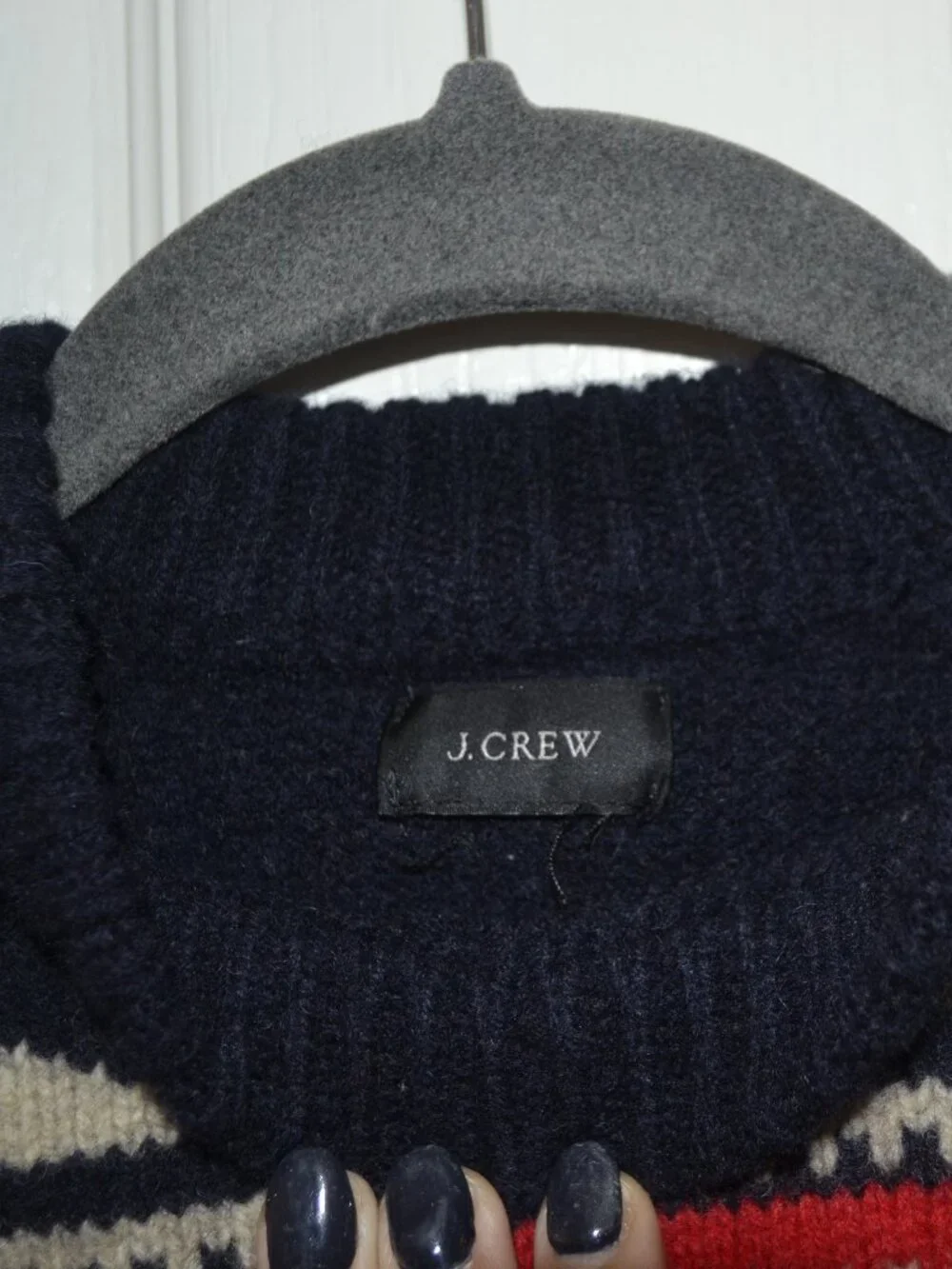 J.Crew Fair Isle Crew Neck Ski Sweater XS Navy Red Nordic Pattern Cozy